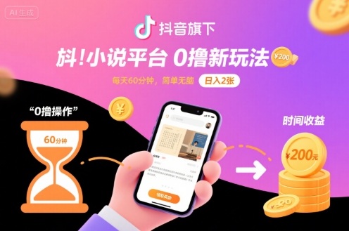 抖音旗下小說平臺0擼新玩法,每天掛G60分鐘,簡單無腦,日入2張【揭秘】 - 嚴選資源大全