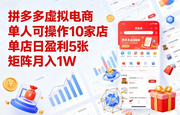 拼多多虛擬電商，單人可操作10家店，單店日盈利5張，矩陣月入1W+【揭秘】 - 嚴選資源大全