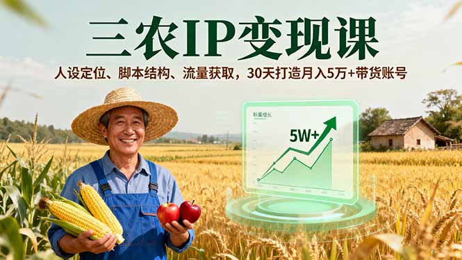 三農(nóng)IP變現(xiàn)課，人設(shè)定位、腳本結(jié)構(gòu)、流量獲取，30天打造月入5萬(wàn)+帶貨賬號(hào) - 嚴(yán)選資源大全