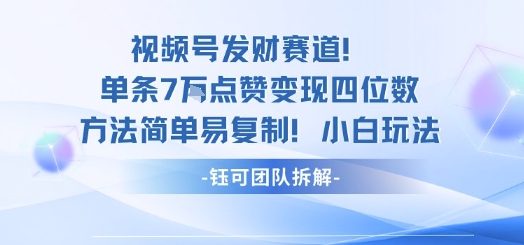 視頻號發財賽道單條7W點贊變現四位數方法簡單易復制小白玩法 - 嚴選資源大全