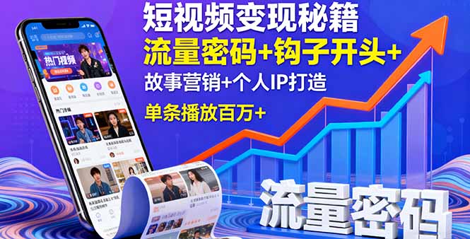 短視頻變現(xiàn)秘籍，流量密碼+鉤子開(kāi)頭+故事?tīng)I(yíng)銷(xiāo)+個(gè)人IP打造，單條播放百萬(wàn)+ - 嚴(yán)選資源大全