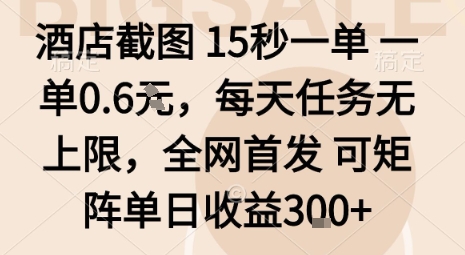 酒店截圖15秒一單，一單0.6米，每天任務無上限，全網首發可矩陣單日收益3張【揭秘】 - 嚴選資源大全