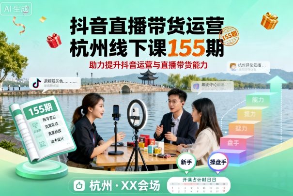 抖音直播帶貨運營杭州線下課155期，助力提升抖音運營與直播帶貨能力 - 嚴選資源大全