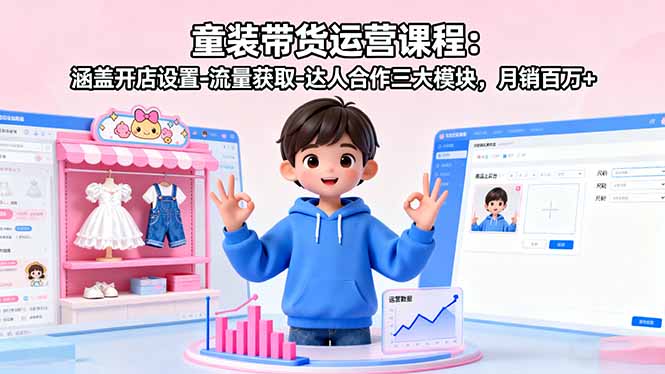 童裝帶貨運營課程:涵蓋開店設置-流量獲取-達人合作三大模塊,月銷百萬+ - 嚴選資源大全