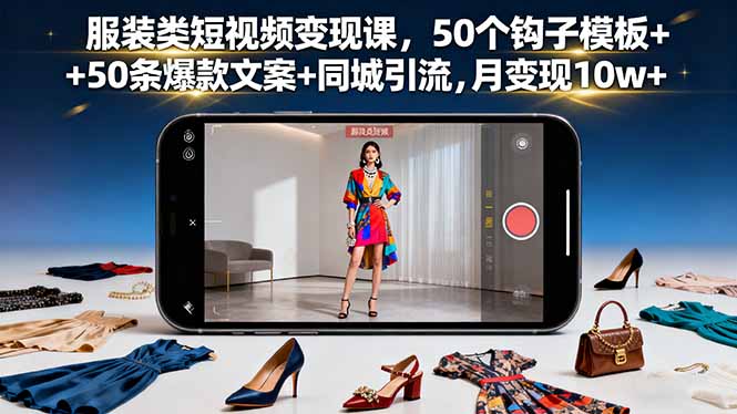 服裝類短視頻變現課,50個鉤子模板+50條爆款文案+同城引流,月變現10w+ - 嚴選資源大全