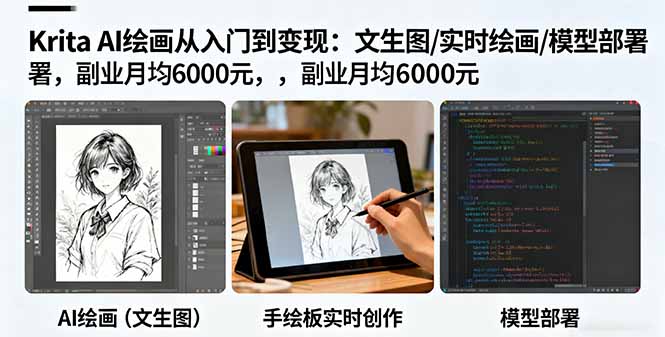 Krita AI繪畫從入門到變現:文生圖/實時繪畫/模型部署,副業月均6000元 - 嚴選資源大全