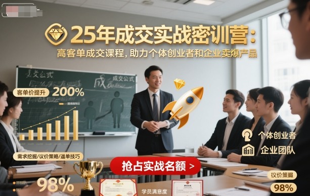 25年成交實戰密訓營,高客單成交課程,助力個體創業者和企業賣爆產品 - 嚴選資源大全