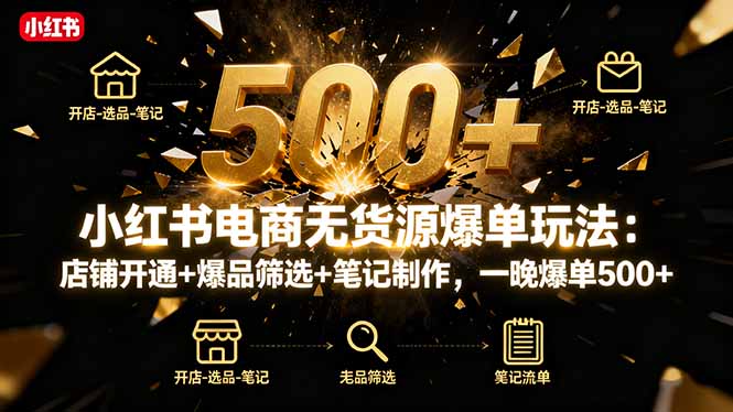 小紅書(shū)電商無(wú)貨源爆單玩法:店鋪開(kāi)通+爆品篩選+筆記制作,一晚爆單500+ - 嚴(yán)選資源大全