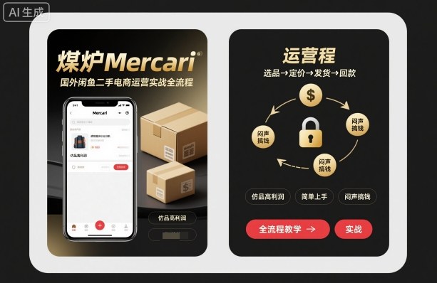 煤爐Mercari國外閑魚二手電商運營實戰(zhàn)全流程，仿品高利潤，簡單上手，悶聲搞錢 - 嚴(yán)選資源大全