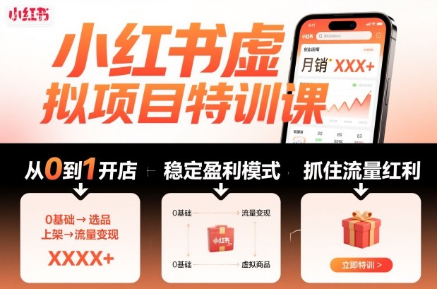 小紅書虛擬項目特訓(xùn)課，幫你從0到1打造穩(wěn)定盈利的店鋪，抓住流量紅利(更新9月) - 嚴(yán)選資源大全