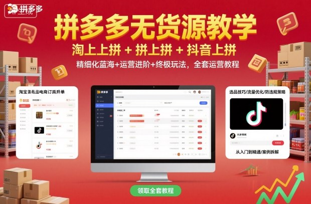 拼多多無(wú)貨源教學(xué)，淘上拼+拼上拼+抖上拼，精細(xì)化藍(lán)海+運(yùn)營(yíng)進(jìn)階+終極玩法，全套運(yùn)營(yíng)教程 - 嚴(yán)選資源大全