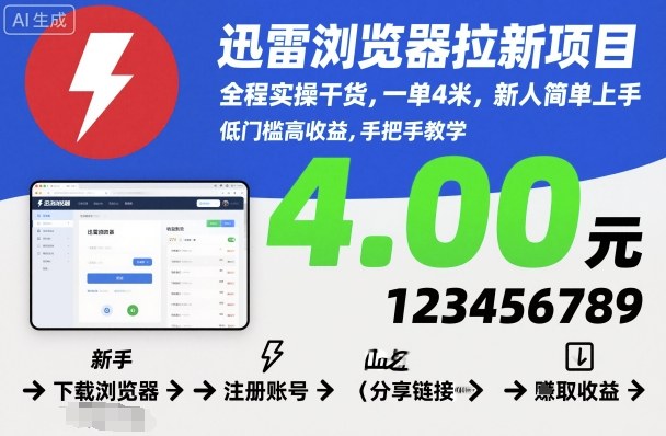 迅雷瀏覽器拉新項目,全程實操干貨,一單4米,新人簡單上手 - 嚴選資源大全