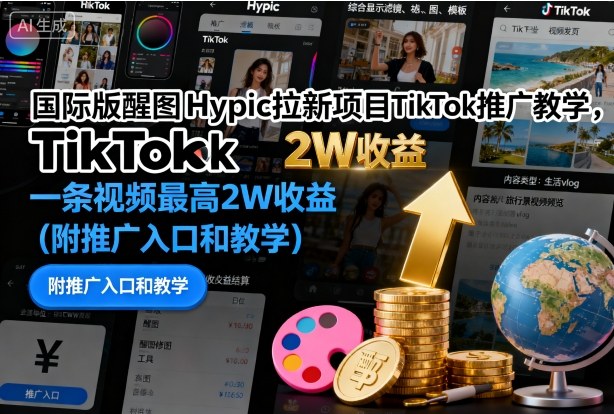 國際版醒圖Hypic拉新項目TikTok推廣教學,一條視頻最高2W收益(附推廣入口和教學) - 嚴選資源大全