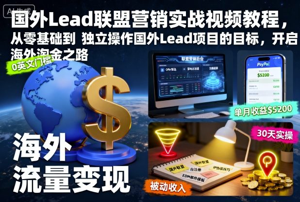 國外Lead聯盟營銷實戰視頻教程,從零基礎到獨立操作國外Lead項目的目標,開啟海外淘金之路 - 嚴選資源大全