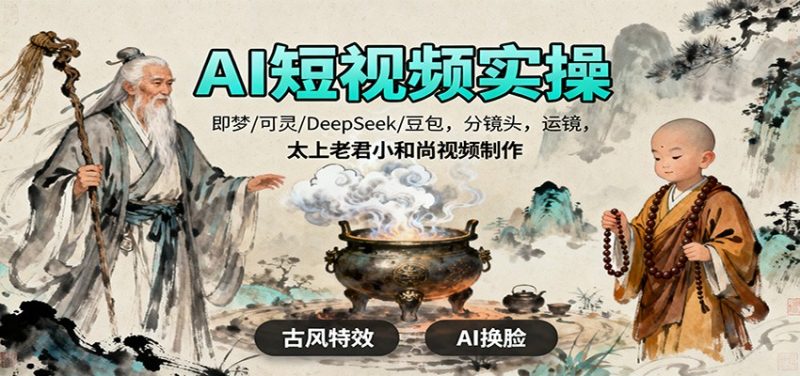 AI短視頻實(shí)操，即夢/可靈/DeepSeek/豆包，分鏡頭，運(yùn)鏡，太上老君小和尚視頻制作 - 嚴(yán)選資源大全 - 嚴(yán)選資源大全