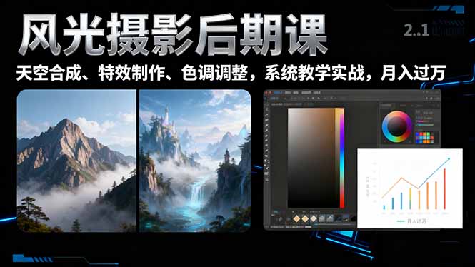 風(fēng)光攝影后期課,一鍵換天空合成、特效制作、色調(diào)調(diào)整,月入過萬 - 嚴選資源大全