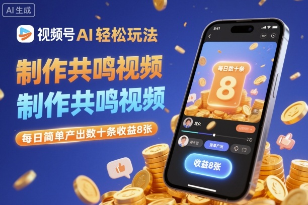 視頻號AI輕松玩法,制作共鳴視頻,每日簡單產出數十條收益8張 - 嚴選資源大全