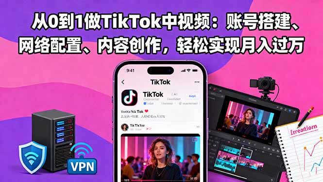 從0到1做TikTok中視頻：賬號搭建、網絡配置、內容創作，輕松實現月入過萬 - 嚴選資源大全