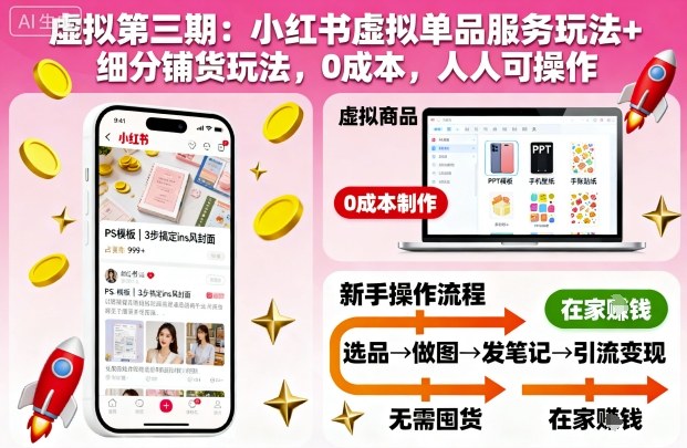 虛擬第三期:小紅書虛擬單品服務玩法+細分鋪貨玩法,0成本,人人可操作(更新) - 嚴選資源大全