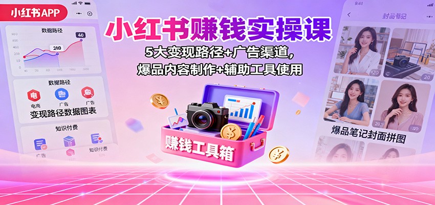 小紅書賺錢實操課:5大變現路徑+廣告渠道,爆品內容制作+輔助工具使用 - 嚴選資源大全