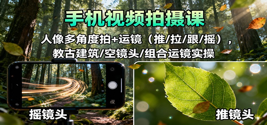 手機視頻拍攝課：人像多角度拍+運鏡(推/拉/跟/搖)，古建筑/空鏡頭/組合運鏡實操 - 嚴選資源大全