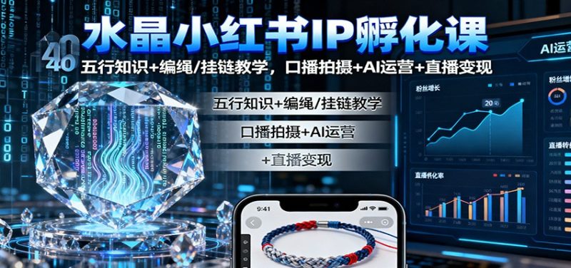 水晶小紅書IP孵化課：五行知識+編繩/掛鏈教學，口播拍攝+AI運營+直播變現 - 嚴選資源大全 - 嚴選資源大全