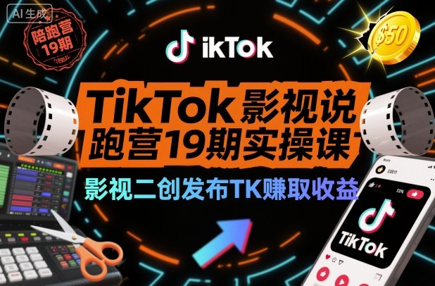 TikTok影視解說陪跑營19期實操課,影視二創(chuàng)發(fā)布TK賺取收益,萬播收益50美金 - 嚴選資源大全