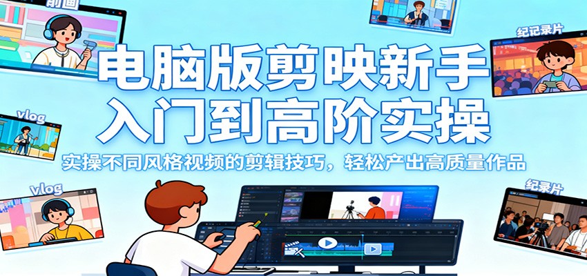 電腦版剪映新手入門到高階實操，實操不同風(fēng)格視頻的剪輯技巧，輕松產(chǎn)出高質(zhì)量作品 - 嚴選資源大全