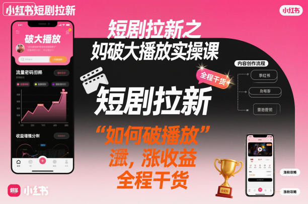 短劇拉新之小紅書如何破大播放實(shí)操課，如何破播放，漲收益，全程干貨 - 嚴(yán)選資源大全