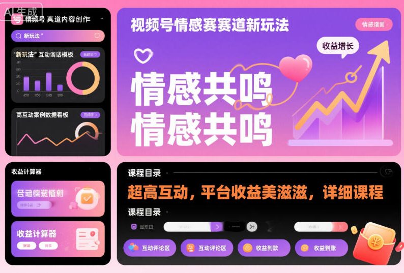 視頻號(hào)情感賽道新玩法,超高互動(dòng),平臺(tái)收益美滋滋,詳細(xì)課程 - 嚴(yán)選資源大全
