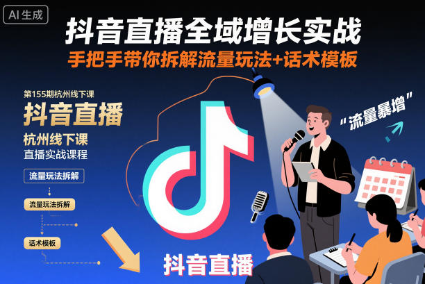 抖音直播全域增長實戰第155期杭州線下課，手把手帶你拆解流量玩法+話術模板 - 嚴選資源大全