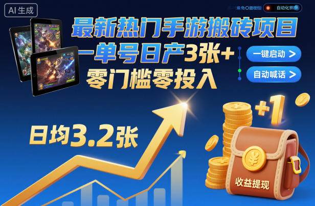 最新熱門手游搬磚項目，一鍵自動化掛G，單號日產3張+，零門檻零投入【揭秘】 - 嚴選資源大全
