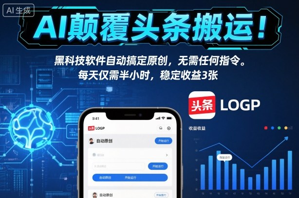 AI顛覆頭條搬運！黑科技軟件自動搞定原創，無需任何指令。每天僅需半小時，穩定收益3張【揭秘】 - 嚴選資源大全